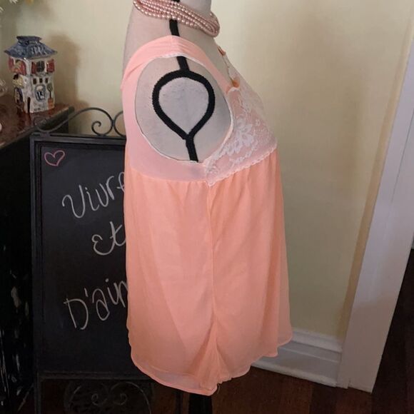 VTG Soft Summer Coral Peach Sz M Intimate Lounge Top/Chemise - Picture 7 of 8